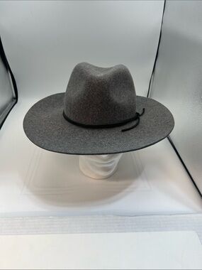 Phenix Gray 100% Wool Wide Brim Fedora Hat Genuine Leather Band One Size